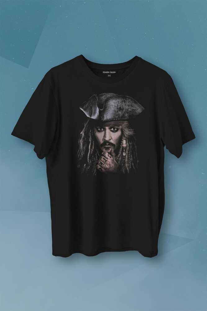 Jhonny Depp Captain Jack Sparrow Karayip Korsanları Pirates Caribbean Baskılı Tişört Unisex T-shirt - 1