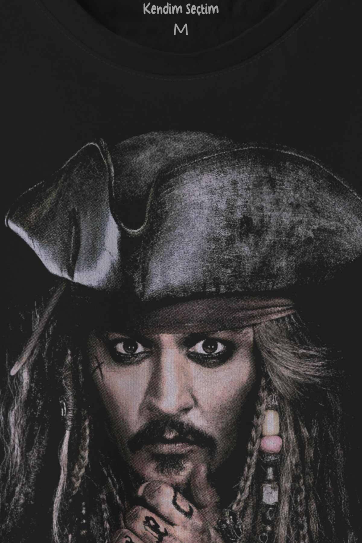 Jhonny Depp Captain Jack Sparrow Karayip Korsanları Pirates Caribbean Baskılı Tişört Unisex T-shirt - 2