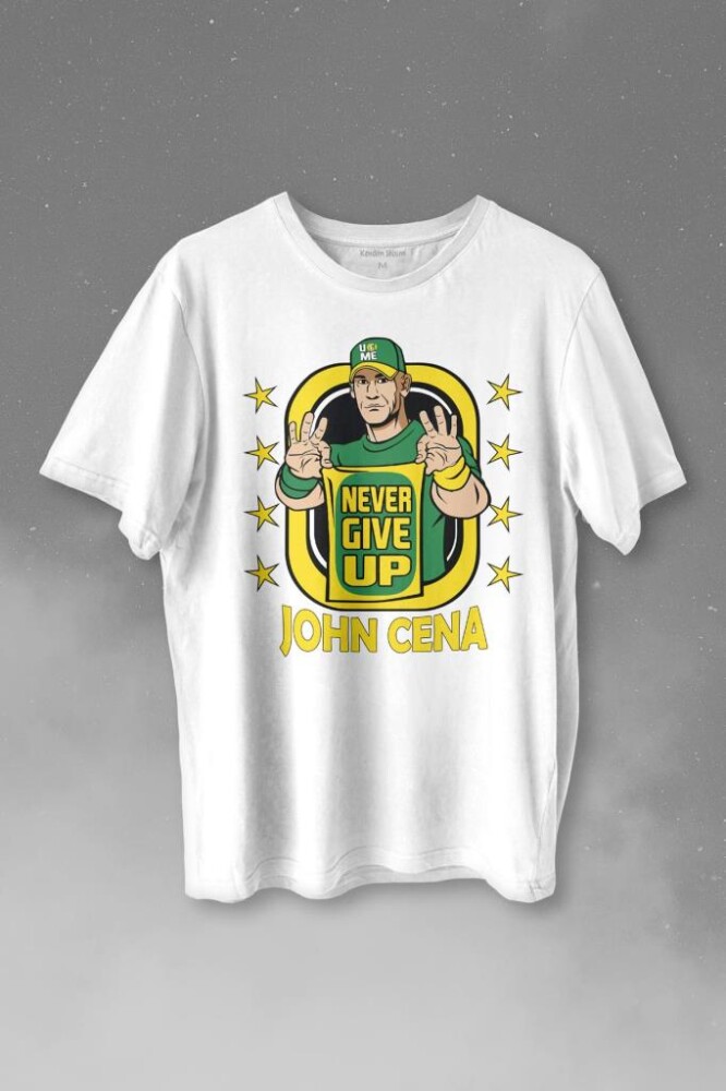 John Cena Wwe Logo Never Give Up Amerikan Güreşi Baskılı Tişört Unisex T-shirt - KENDİM SEÇTİM