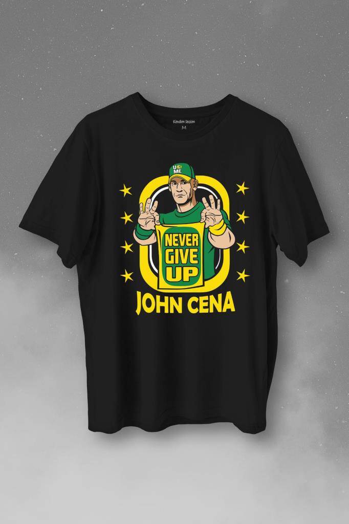 John Cena Wwe Logo Never Give Up Amerikan Güreşi Baskılı Tişört Unisex T-Shirt