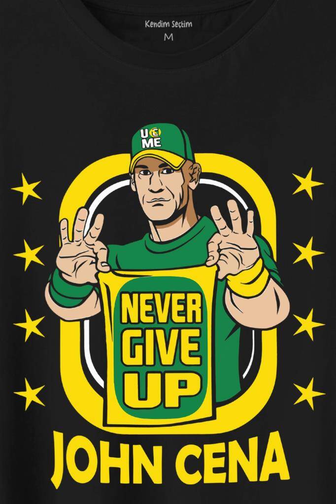 John Cena Wwe Logo Never Give Up Amerikan Güreşi Baskılı Tişört Unisex T-Shirt (1)