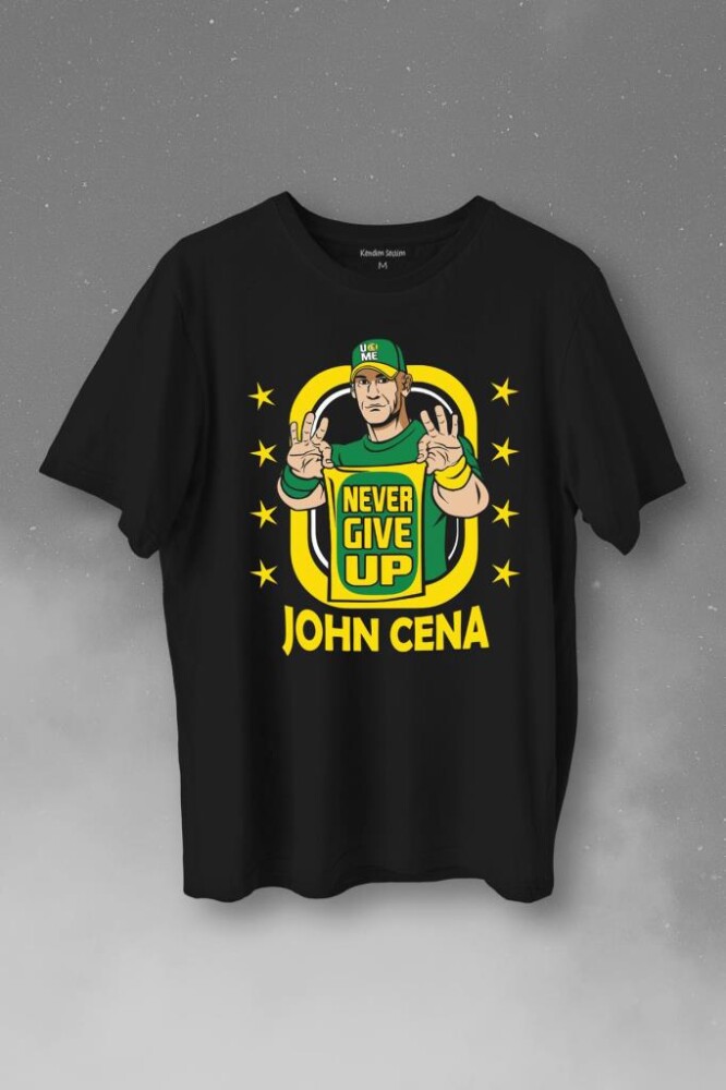 John Cena Wwe Logo Never Give Up Amerikan Güreşi Baskılı Tişört Unisex T-Shirt - 1
