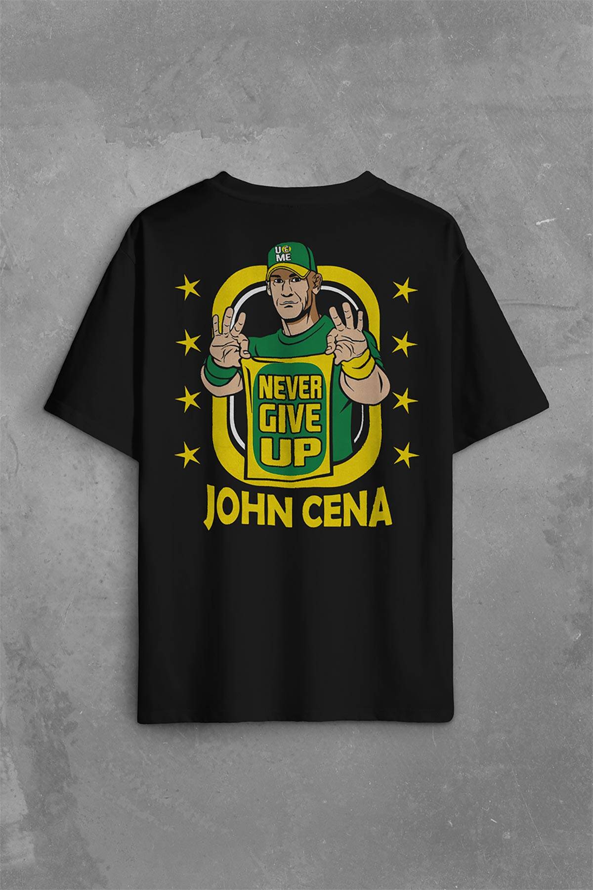 John Cena Wwe Logo Never Give Up Amerikan Güreşi Sırt Ön Baskılı Oversize Tişört Unisex T-Shirt - 1