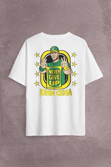 John Cena Wwe Logo Never Give Up Amerikan Güreşi Sırt Ön Baskılı Oversize Tişört Unisex T-Shirt - 1