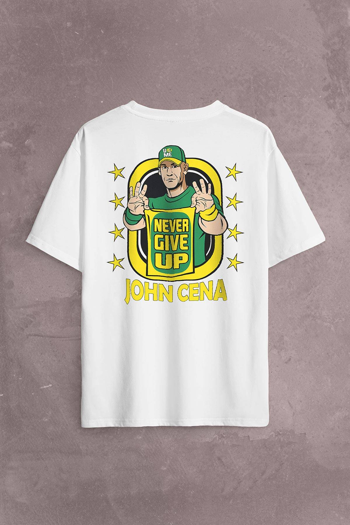 John Cena Wwe Logo Never Give Up Amerikan Güreşi Sırt Ön Baskılı Oversize Tişört Unisex T-Shirt - 1