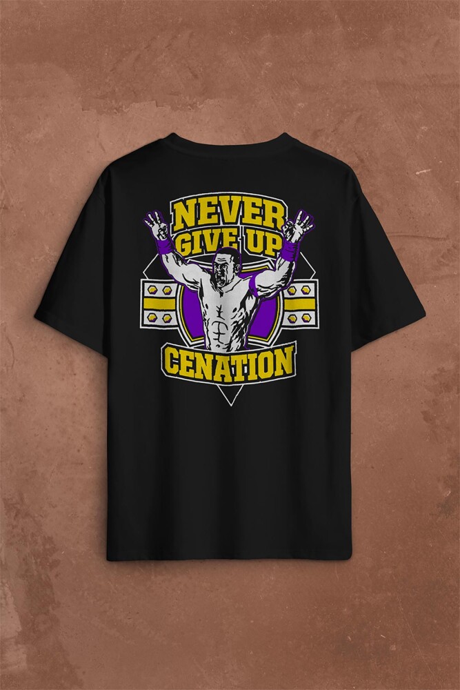 John Cena You Me Never Give Up Cenation Asla Pes Etme Sırt Ön Baskılı Oversize Tişört Unisex T-Shirt OVR12S1387 - 2
