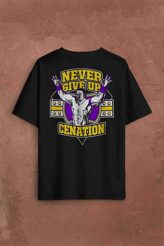 John Cena You Me Never Give Up Cenation Asla Pes Etme Sırt Ön Baskılı Oversize Tişört Unisex T-Shirt OVR12S1387 - 2