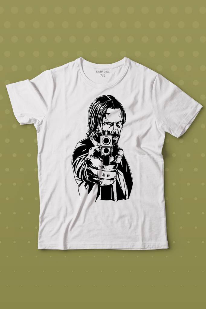 John Wick Keanu Reeves Aktör Dizi Film Matrix Silah Baskılı Tişört Çocuk T-shirt - 1