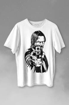John Wick Keanu Reeves Aktör Dizi Film Matrix Silah Baskılı Tişört Unisex T-shirt - 1