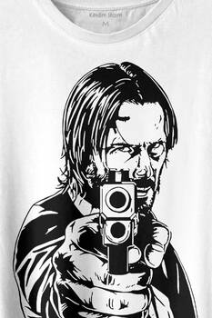 John Wick Keanu Reeves Aktör Dizi Film Matrix Silah Baskılı Tişört Unisex T-shirt - 2