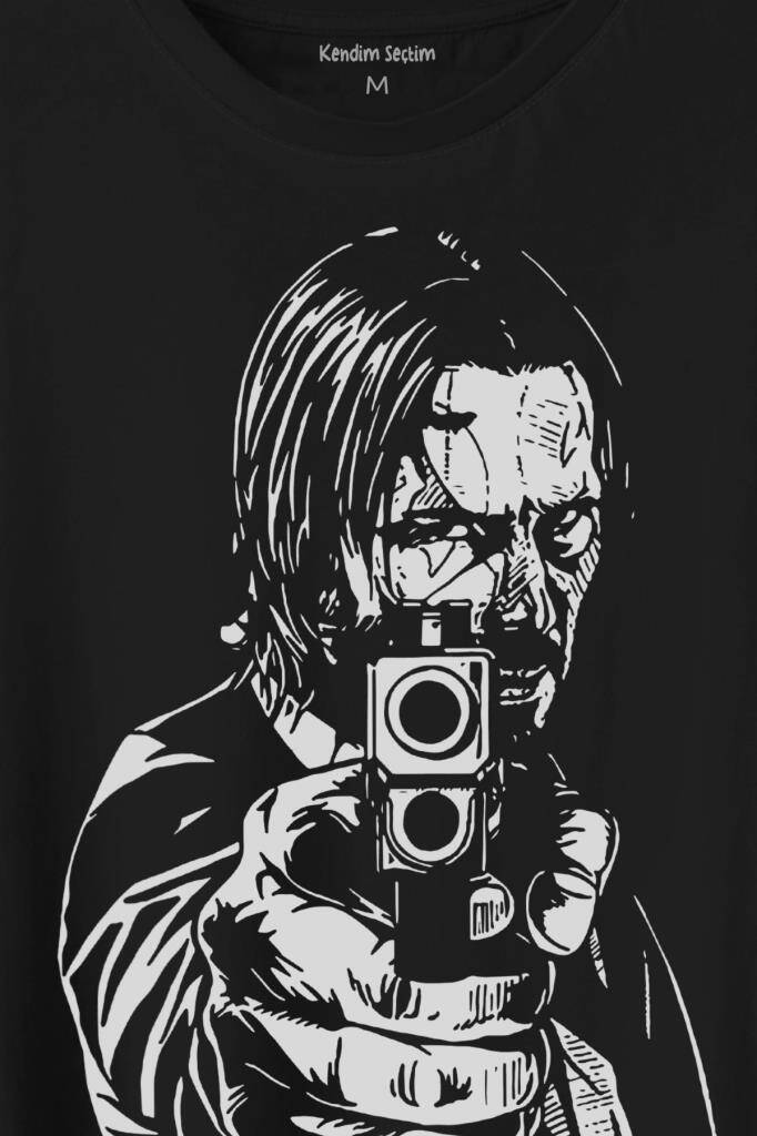 John Wick Keanu Reeves Aktör Dizi Film Matrix Silah Baskılı Tişört Unisex T-Shirt - 2