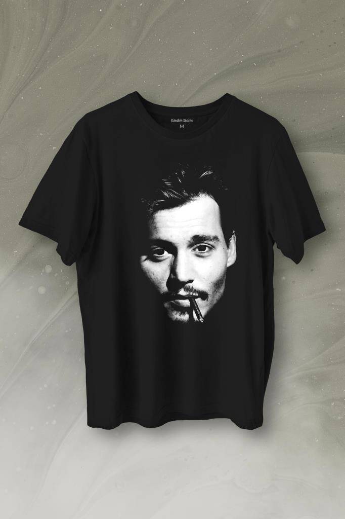 Johnny Depp Sigara Karayip Korsanları Slüet Baskılı Tişört Unisex T-Shirt - 1