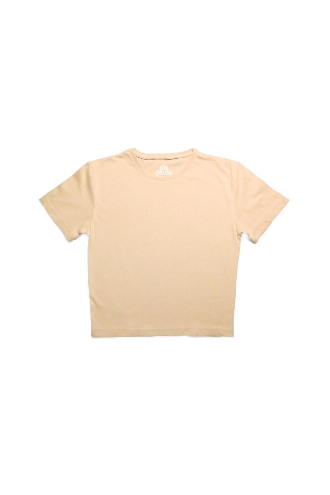 Kadın Bej Bisiklet Yaka Crop Tshirt Baby Tee - 3