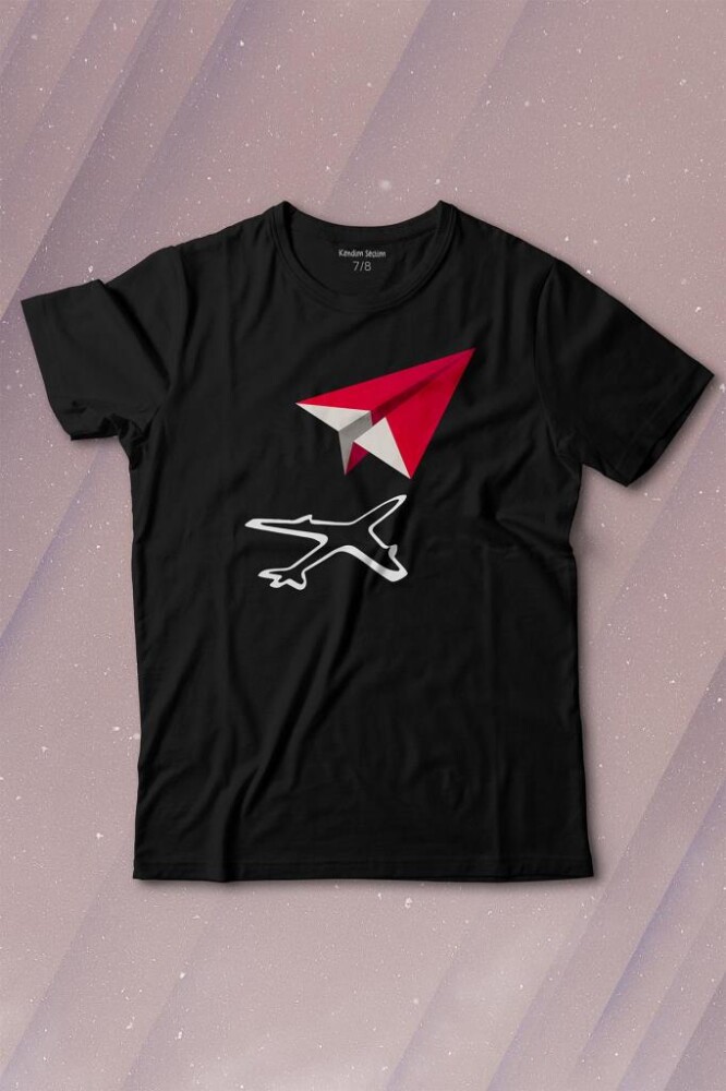 Kağıt Uçak Hayaller Hayatlar Fly Pilot Baskılı Tişört Çocuk T-shirt - 1