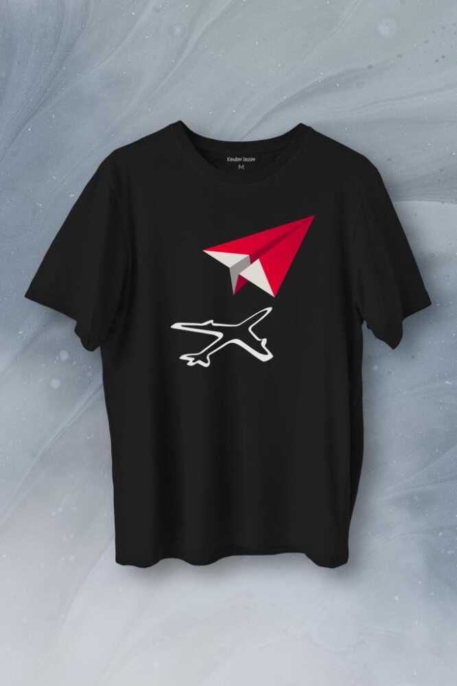Kağıt Uçak Hayaller Hayatlar Fly Pilot Baskılı Tişört Unisex T-Shirt - 1
