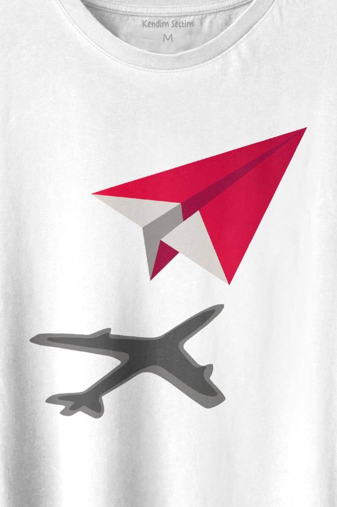 Kağıt Uçak Hayaller Hayatlar Fly Pilot Baskılı Tişört Unisex T-shirt (1)