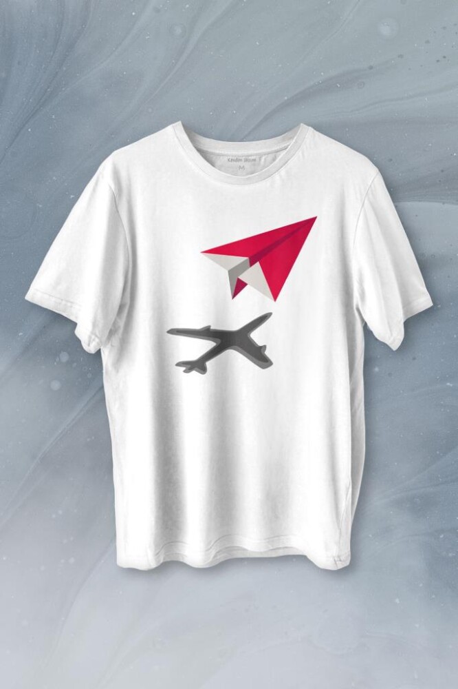 Kağıt Uçak Hayaller Hayatlar Fly Pilot Baskılı Tişört Unisex T-shirt - 1