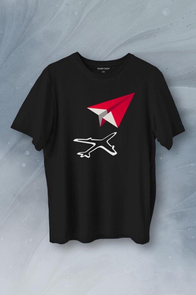 Kağıt Uçak Hayaller Hayatlar Fly Pilot Baskılı Tişört Unisex T-Shirt - 1
