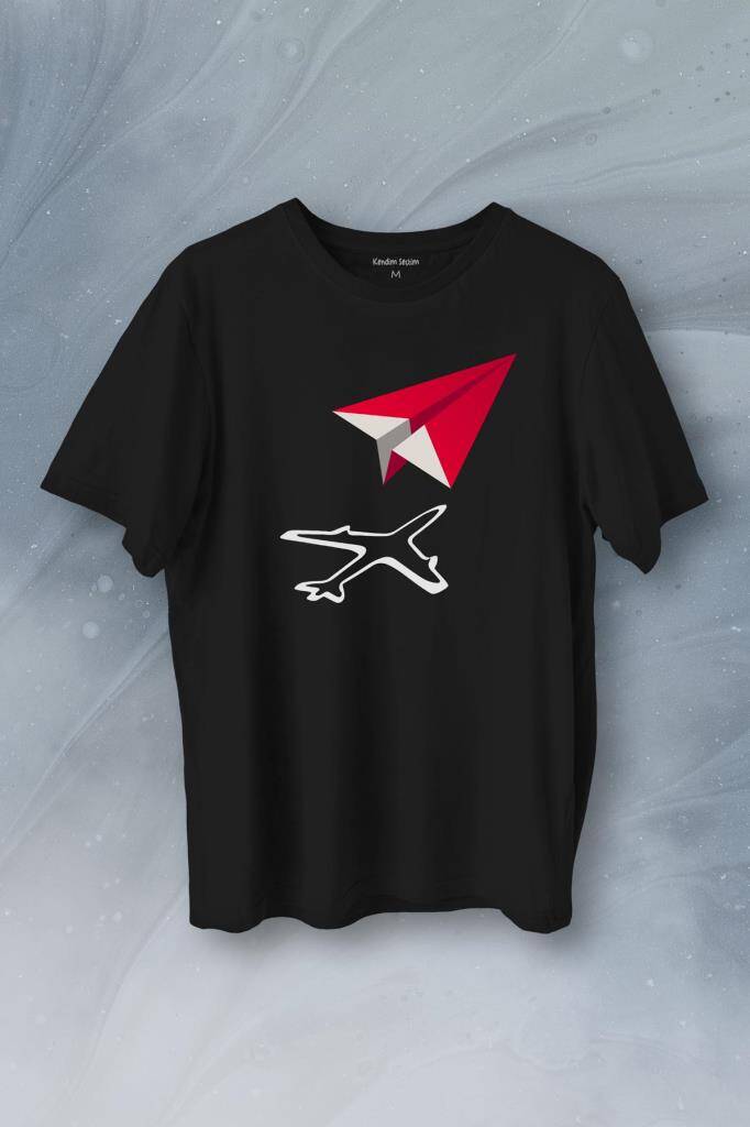 Kağıt Uçak Hayaller Hayatlar Fly Pilot Baskılı Tişört Unisex T-Shirt - 1
