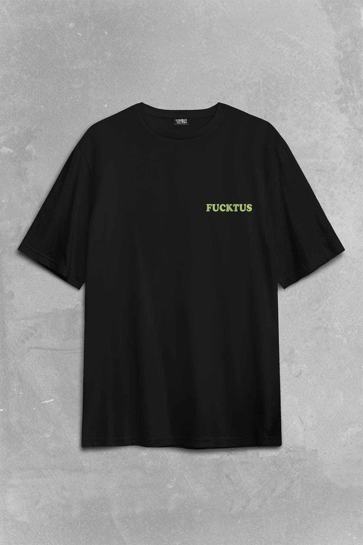 Kaktüs Orta Parmak Fucktus Sırt Ön Baskılı Oversize Tişört Unisex T-Shirt (1)