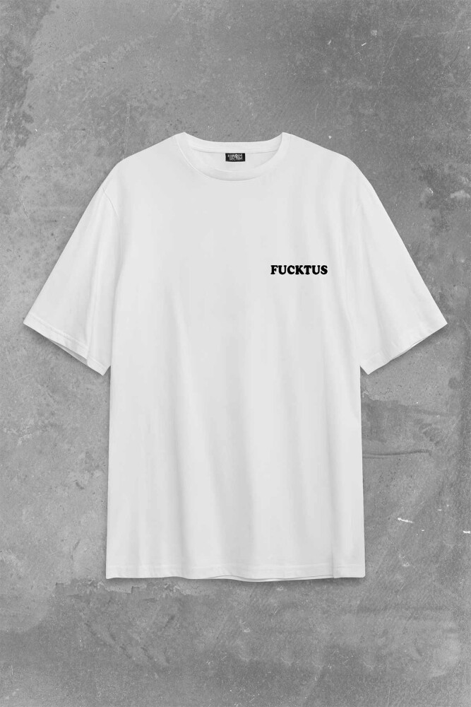 Kaktüs Orta Parmak Fucktus Sırt Ön Baskılı Oversize Tişört Unisex T-Shirt - 2