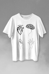 Kalp Ve Beyin Aşk Akıl Mantık Duygusal Zeka Baskılı Tişört Unisex T-shirt - 1