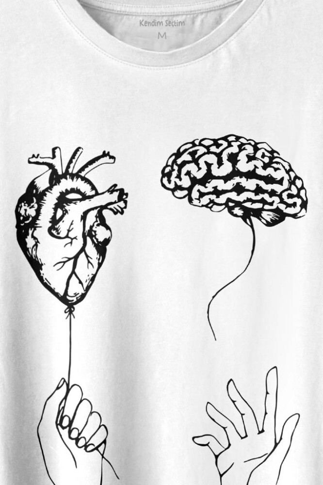 Kalp Ve Beyin Aşk Akıl Mantık Duygusal Zeka Baskılı Tişört Unisex T-shirt - 2