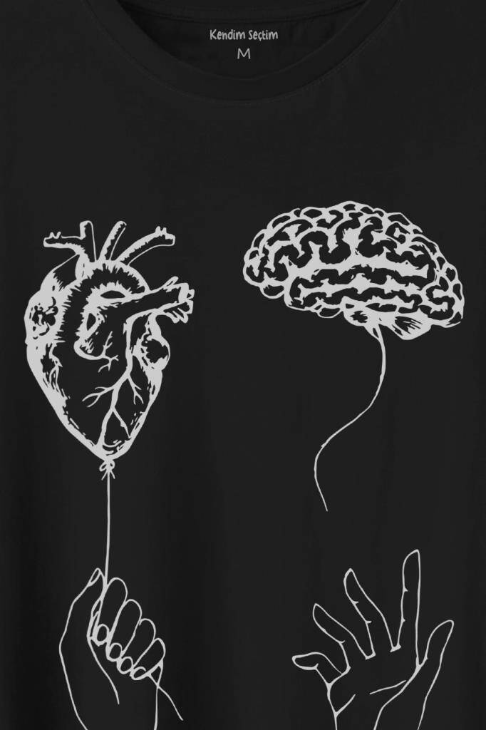 Kalp Ve Beyin Aşk Akıl Mantık Duygusal Zeka Baskılı Tişört Unisex T-Shirt - 2
