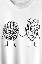 Kalp Ve Beyin Aşk Akıl Mantık El Ele Duygusal Zeka Baskılı Tişört Unisex T-shirt - 2
