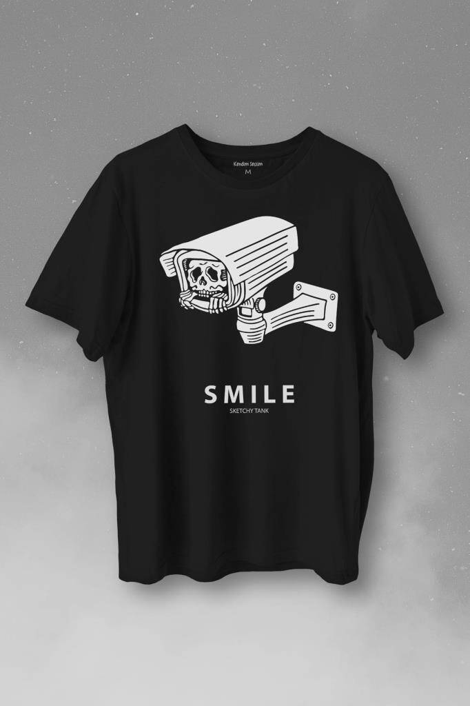 Kamera Smile Selfie Big Brother Baskılı Tişört Unisex T-Shirt - 1