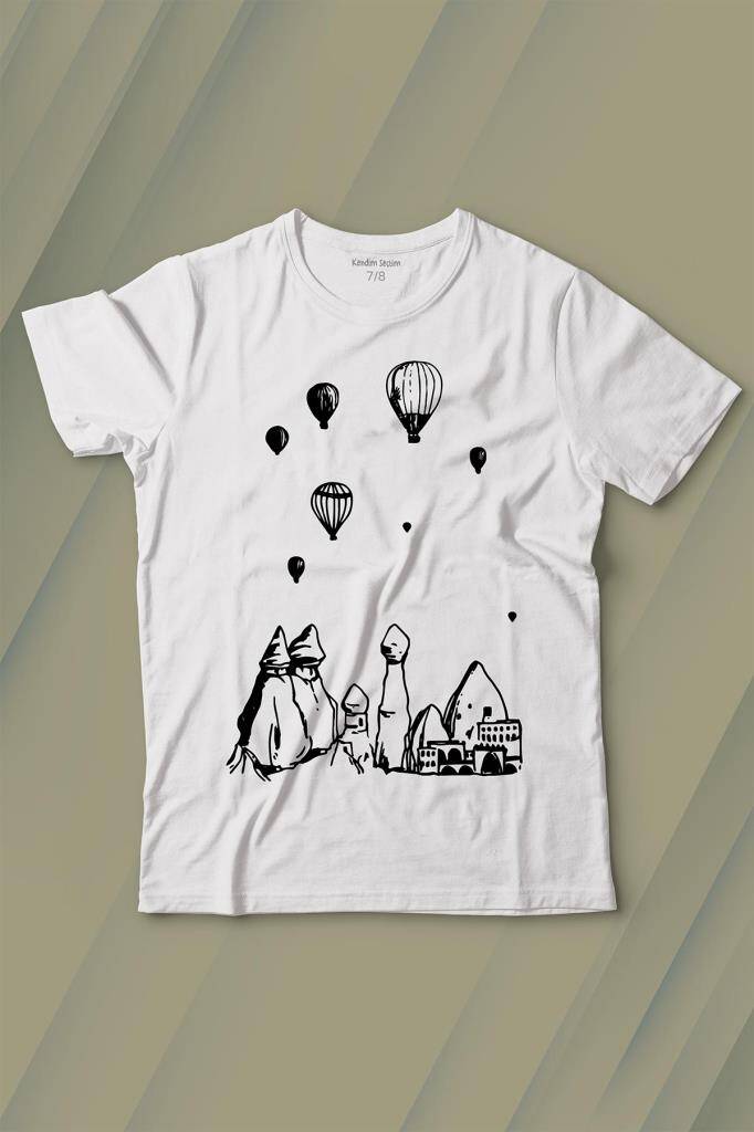 Kapadokya Nevşehir Peri Bacaları Cappadocia Baskılı Tişört Çocuk T-shirt - 1