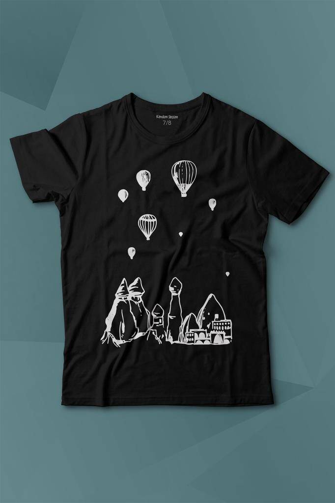 Kapadokya Nevşehir Peri Bacaları Cappadocia Baskılı Tişört Çocuk T-shirt - 1