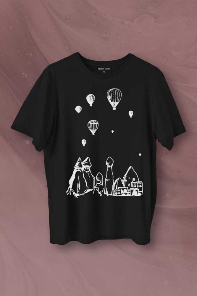 Kapadokya Nevşehir Peri Bacaları Cappadocia Baskılı Tişört Unisex T-Shirt - 1