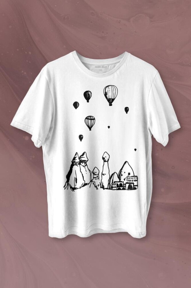 Kapadokya Nevşehir Peri Bacaları Cappadocia Baskılı Tişört Unisex T-shirt - KENDİM SEÇTİM