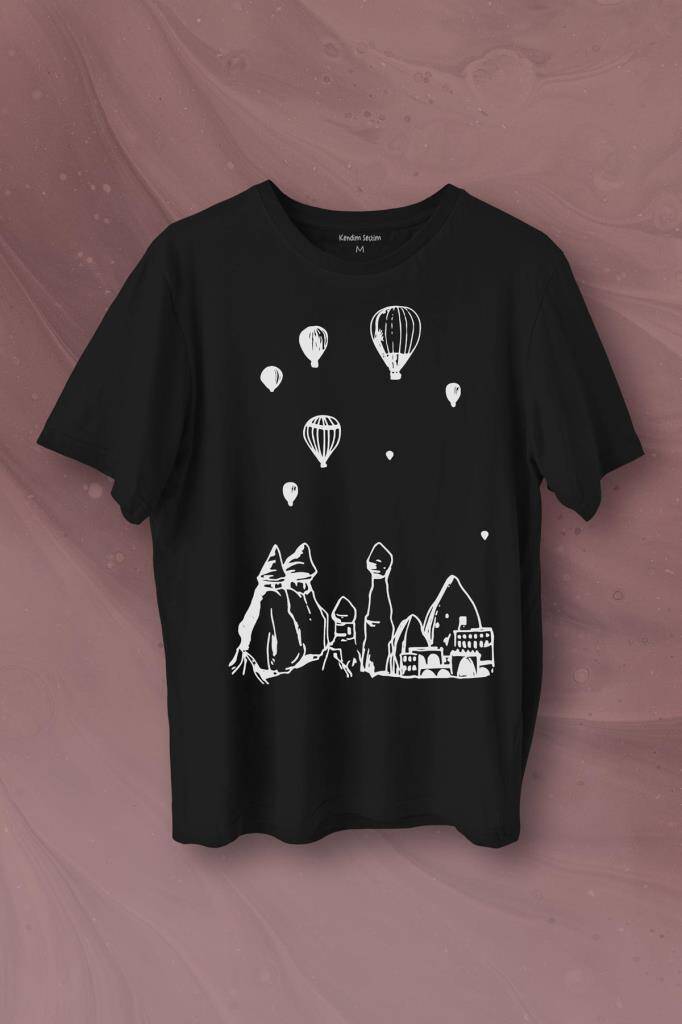 Kapadokya Nevşehir Peri Bacaları Cappadocia Baskılı Tişört Unisex T-Shirt - 1