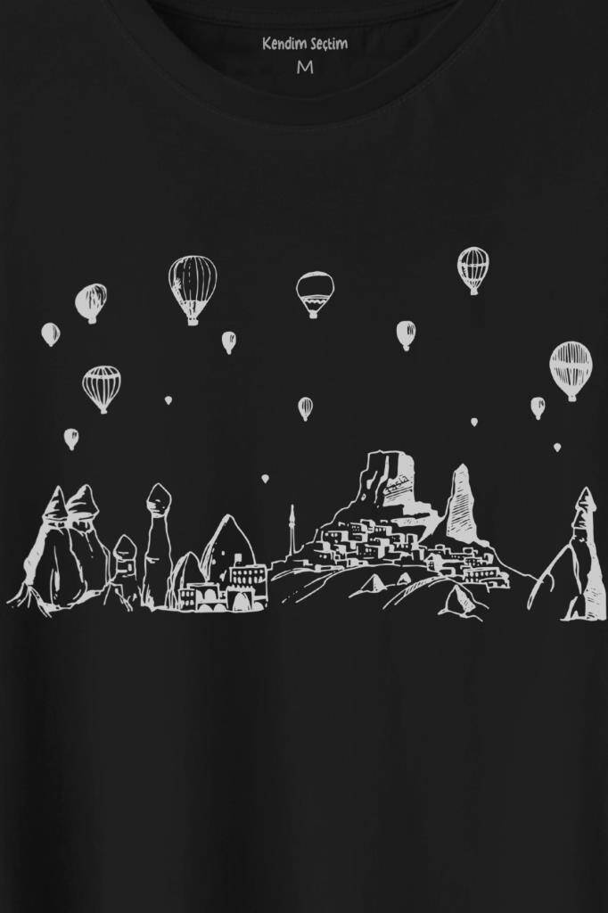 Kapadokya Nevşehir Peri Pacaları Cappadocia Baskılı Tişört Unisex T-Shirt - 2