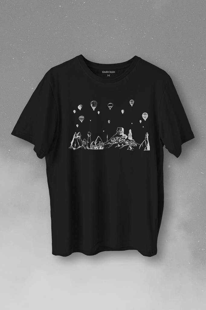 Kapadokya Nevşehir Peri Pacaları Cappadocia Baskılı Tişört Unisex T-Shirt - 1