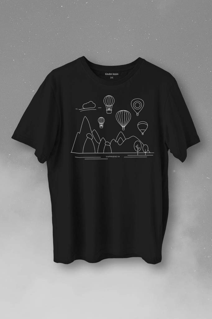 Kapadokya Nevşehir Peri Pacaları Cappadocia Baskılı Tişört Unisex T-Shirt - 1
