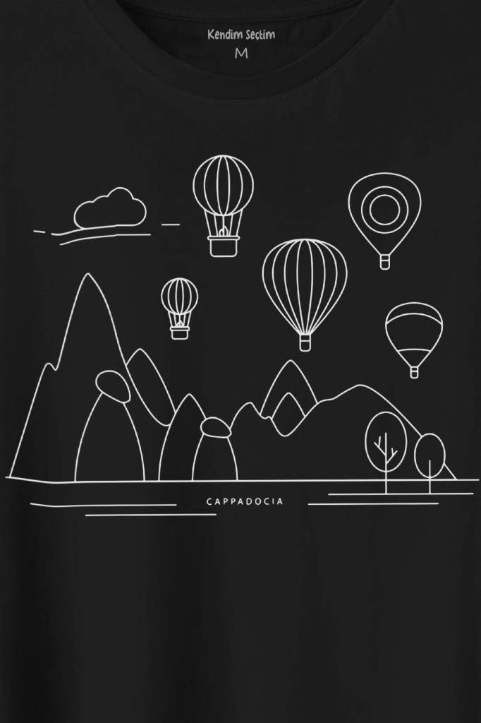 Kapadokya Nevşehir Peri Pacaları Cappadocia Baskılı Tişört Unisex T-Shirt - 2