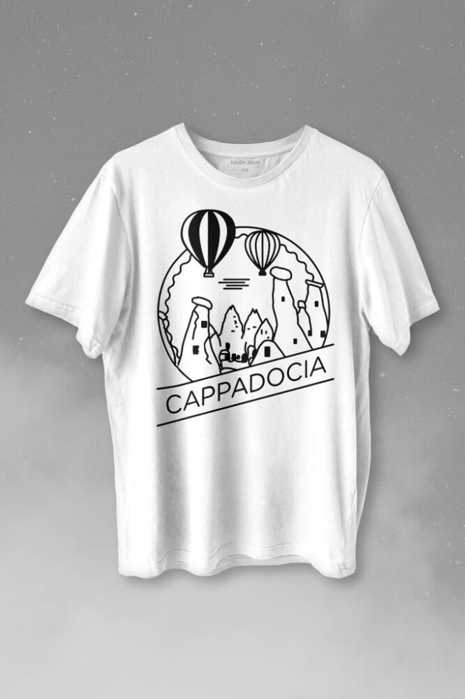 Kapadokya Nevşehir Peri Pacaları Cappadocia Baskılı Tişört Unisex T-shirt - 1