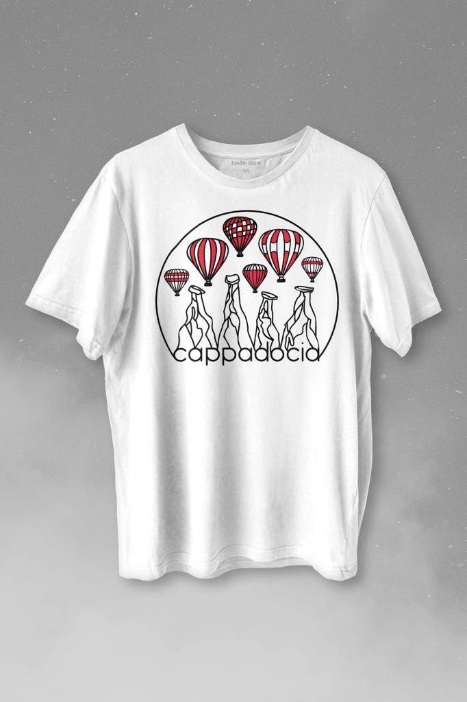 Kapadokya Nevşehir Peri Pacaları Cappadocia Baskılı Tişört Unisex T-shirt - 1