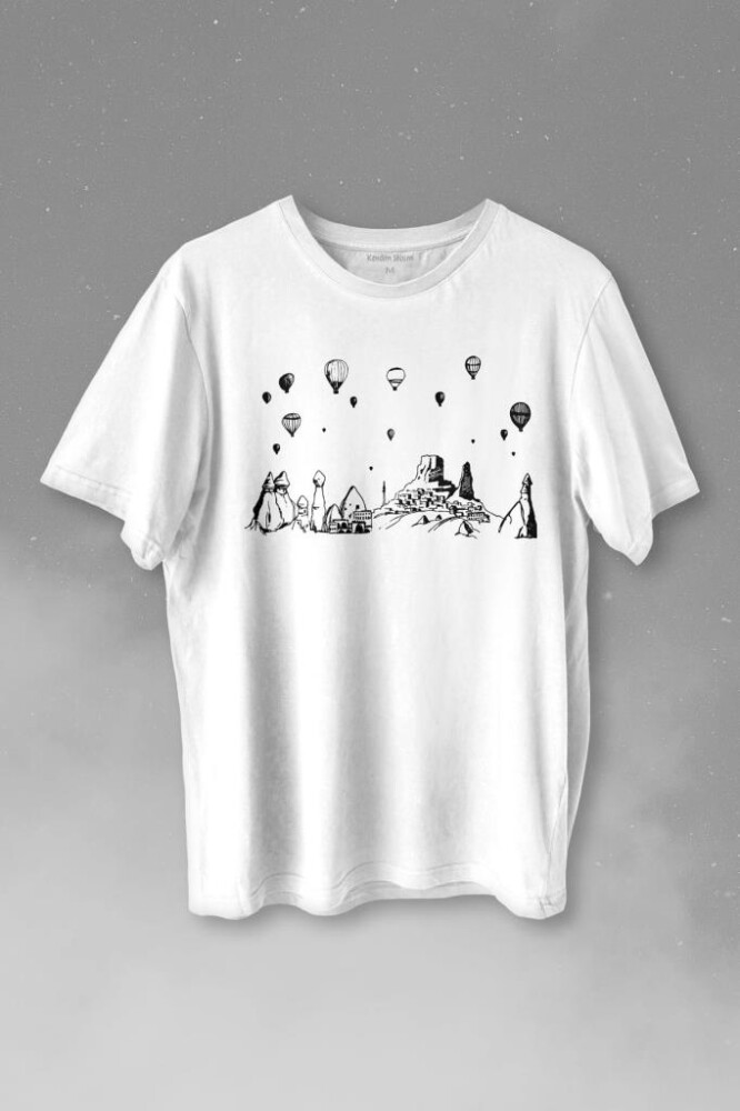 Kapadokya Nevşehir Peri Pacaları Cappadocia Baskılı Tişört Unisex T-shirt - 1