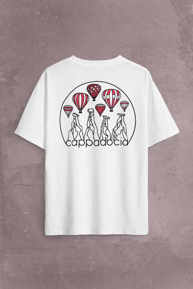 Kapadokya Nevşehir Peri Pacaları Cappadocia Sırt Ön Baskılı Oversize Tişört Unisex T-Shirt - 1