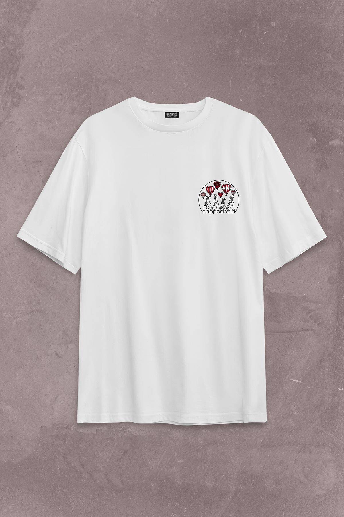 Kapadokya Nevşehir Peri Pacaları Cappadocia Sırt Ön Baskılı Oversize Tişört Unisex T-Shirt (1)
