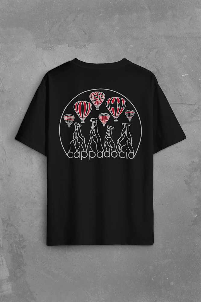 Kapadokya Nevşehir Peri Pacaları Cappadocia Sırt Ön Baskılı Oversize Tişört Unisex T-Shirt - 1