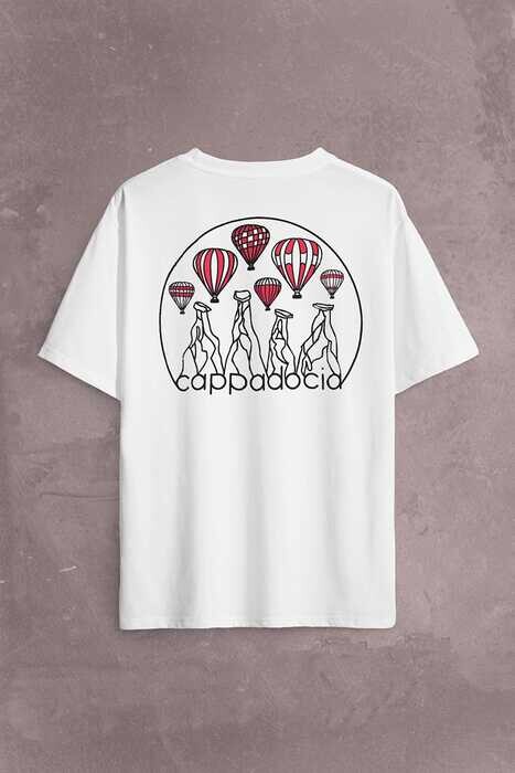 Kapadokya Nevşehir Peri Pacaları Cappadocia Sırt Ön Baskılı Oversize Tişört Unisex T-Shirt - 1