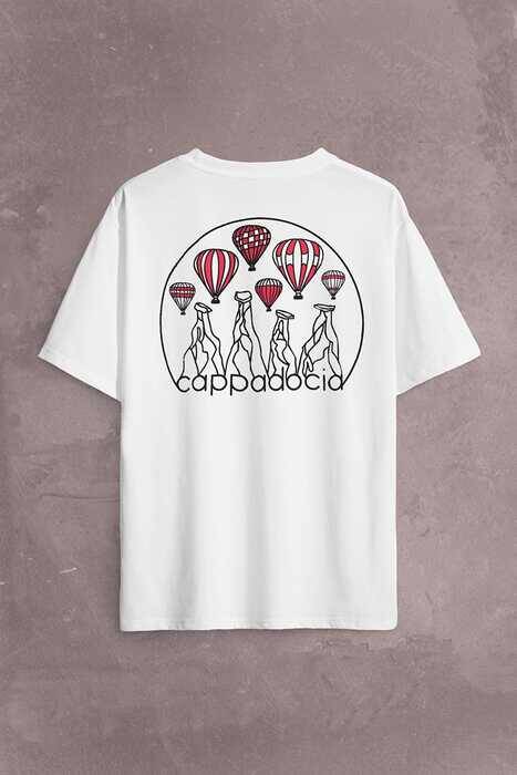 Kapadokya Nevşehir Peri Pacaları Cappadocia Sırt Ön Baskılı Oversize Tişört Unisex T-Shirt - 1
