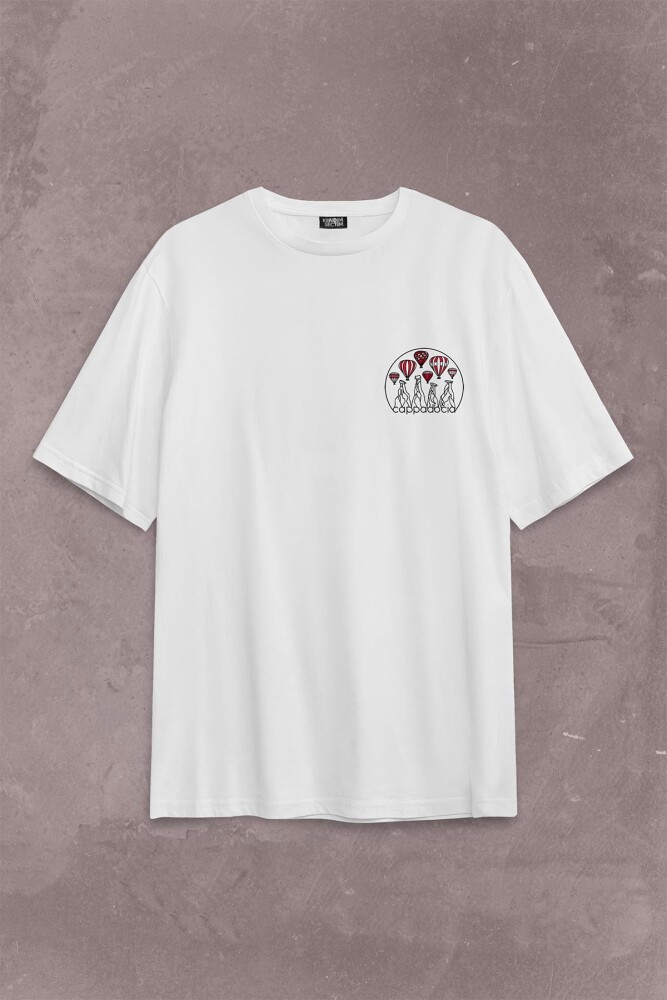 Kapadokya Nevşehir Peri Pacaları Cappadocia Sırt Ön Baskılı Oversize Tişört Unisex T-Shirt - 2