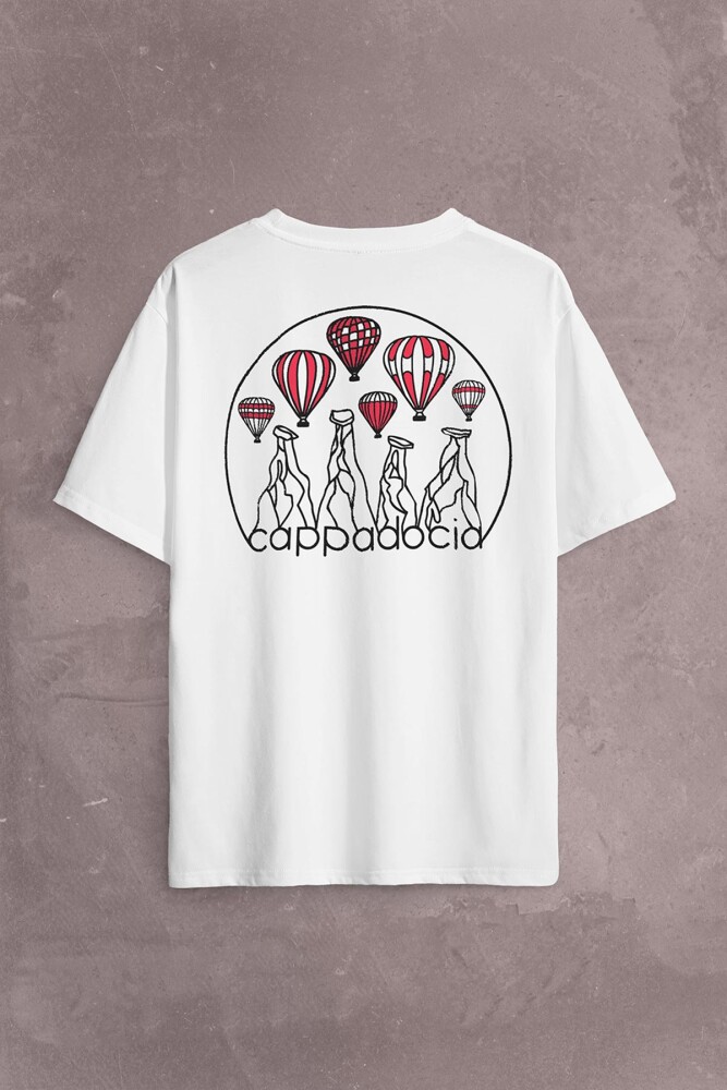 Kapadokya Nevşehir Peri Pacaları Cappadocia Sırt Ön Baskılı Oversize Tişört Unisex T-Shirt - KENDİM SEÇTİM