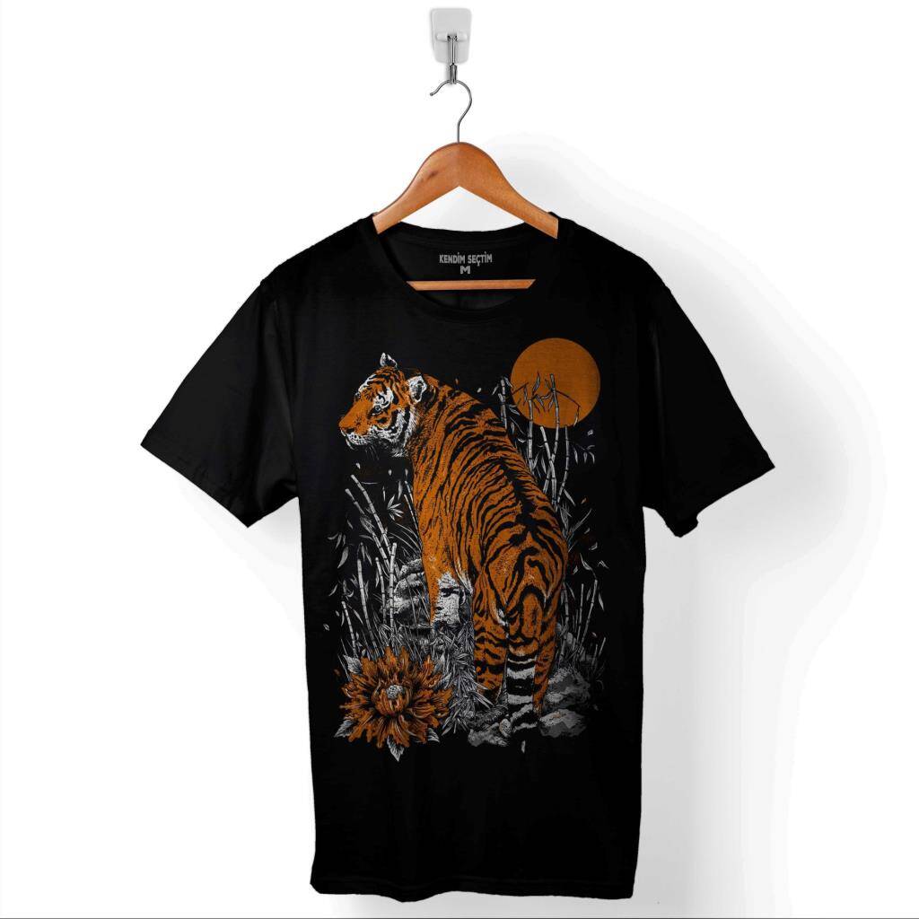 Kaplan Ay Dolunay Moon Tiger Baskılı Tişört Unisex T-Shirt - 1